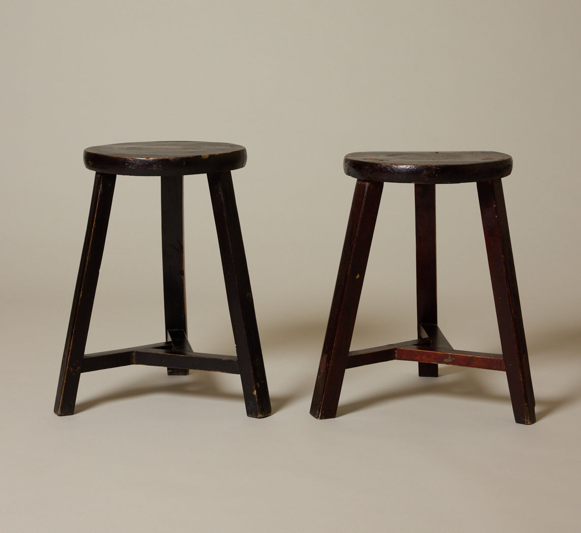 PAIR OF VINTAGE JAPANESE CEDAR STOOLS