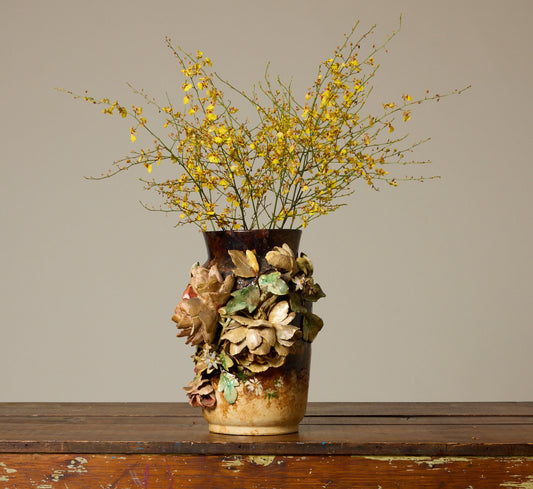 EARLY 20TH CENTURY GROS RELIEF FLORAL BARBOTINE VASE