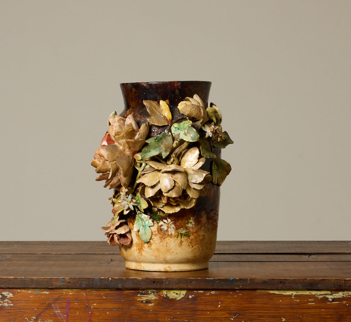 EARLY 20TH CENTURY GROS RELIEF FLORAL BARBOTINE VASE