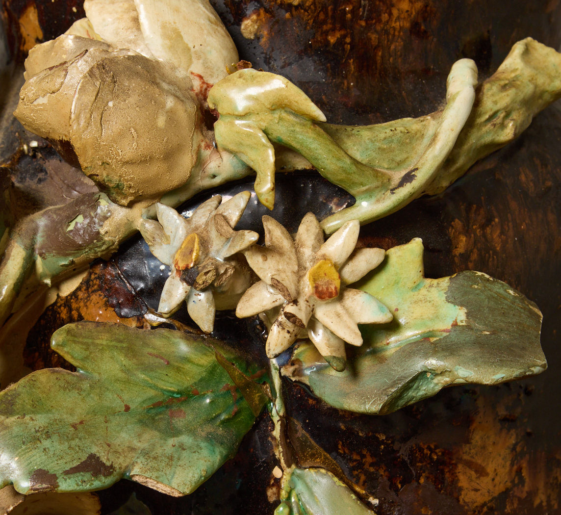 EARLY 20TH CENTURY GROS RELIEF FLORAL BARBOTINE VASE