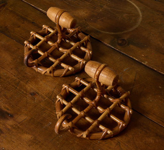 PAIR OF 1970S RATTAN WALL HOOKS IN THE STYLE OF OLAF VON BOHR