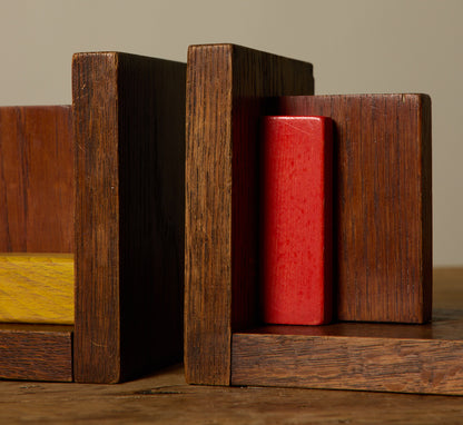 MODERNIST DUTCH WOOD BLOCK BOOKENDS