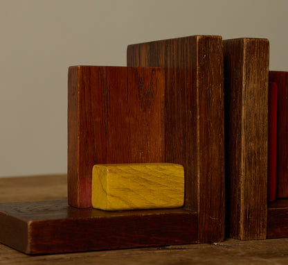 MODERNIST DUTCH WOOD BLOCK BOOKENDS