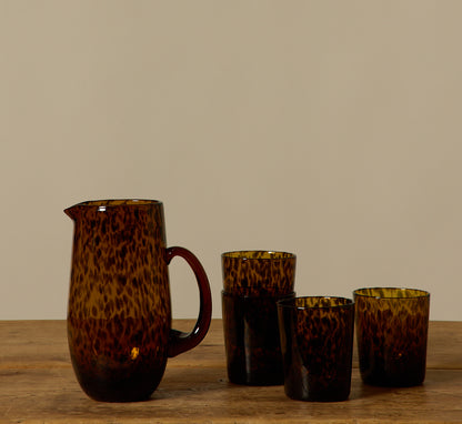HAND BLOWN TORTOISE SHELL GLASS PITCHER