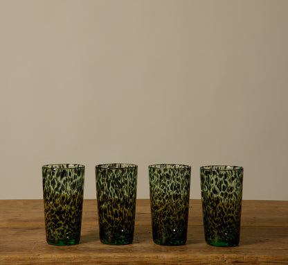HAND BLOWN MINT TORTOISE SHELL HIGHBALL GLASS