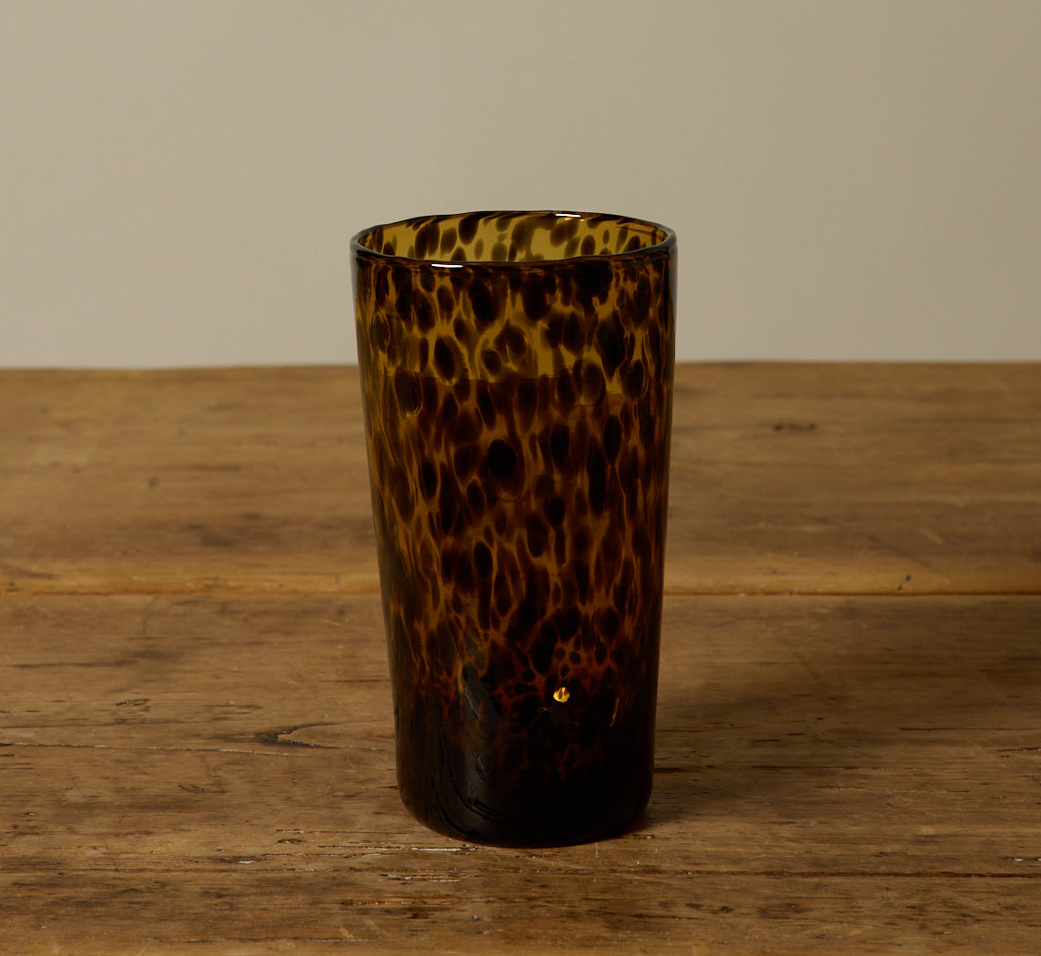 HAND BLOWN TORTOISE SHELL HIGHBALL GLASS