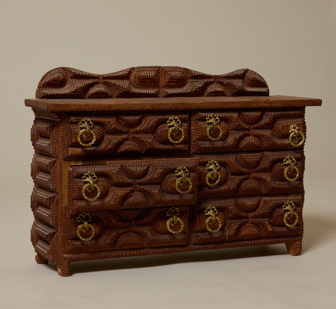 PETITE 19TH CENTURY TRAMP ART CHEST OF DRAWERS