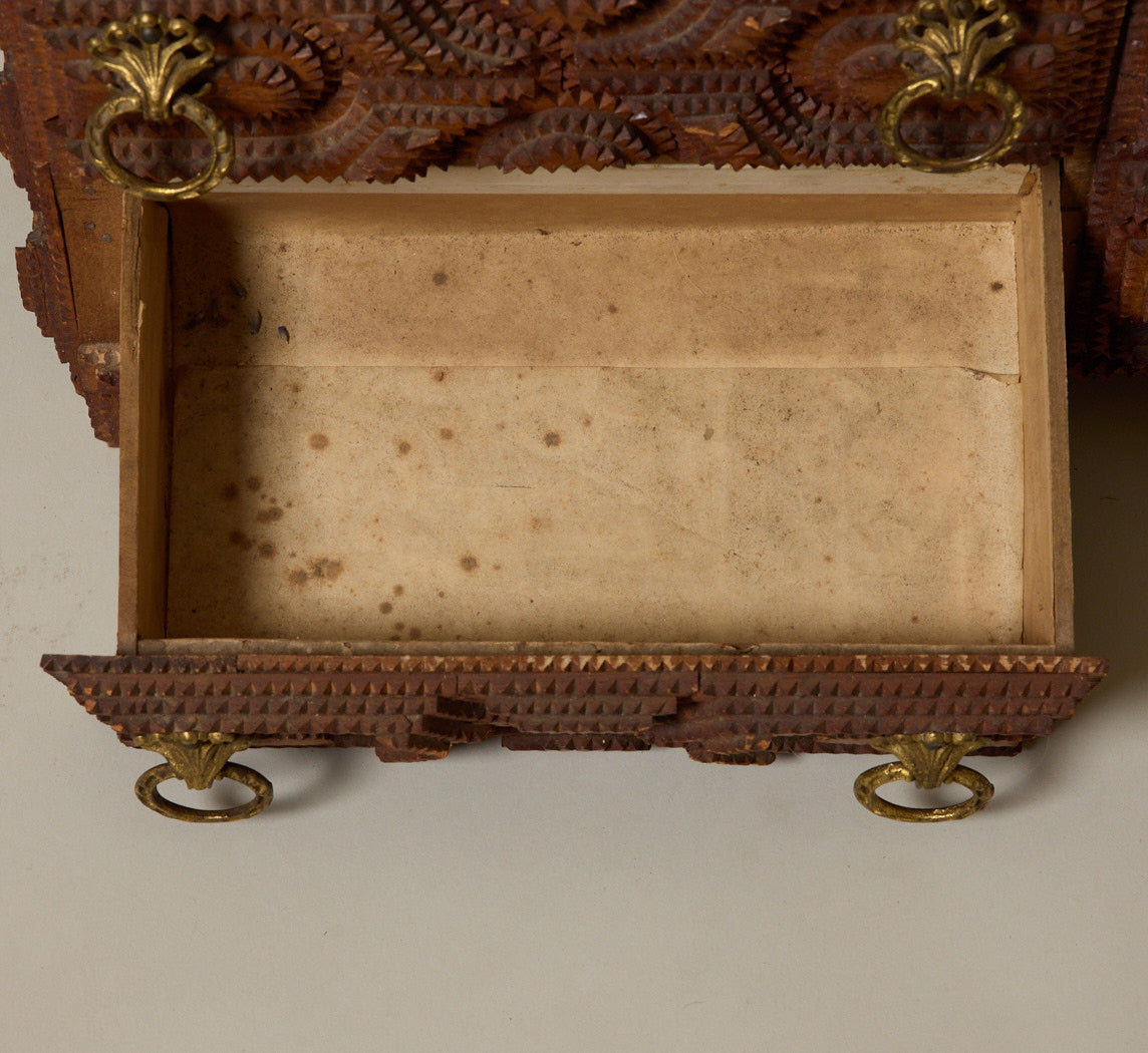 PETITE 19TH CENTURY TRAMP ART CHEST OF DRAWERS