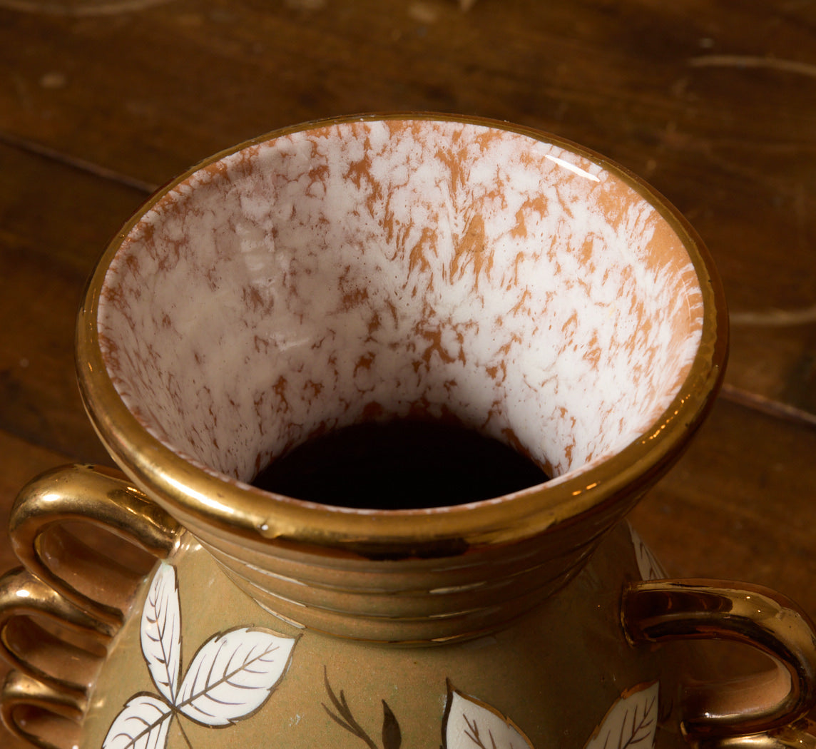 1950S ITALIAN GOLD LUSTER ROSE CERAMIC VASE
