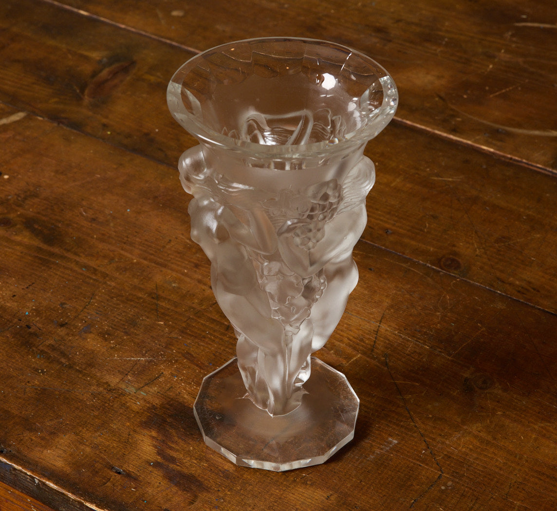 ART DECO FROSTED GLASS EROTICA VASE BY CARL SCHLEVOGT, C. 1930
