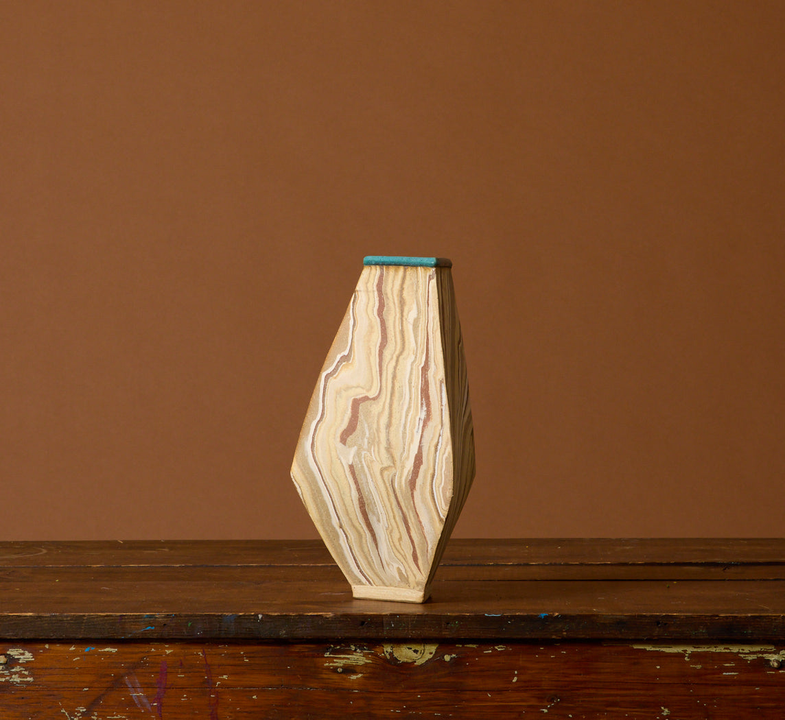ANGLED NERIKOMI STUDIO POTTERY VASE