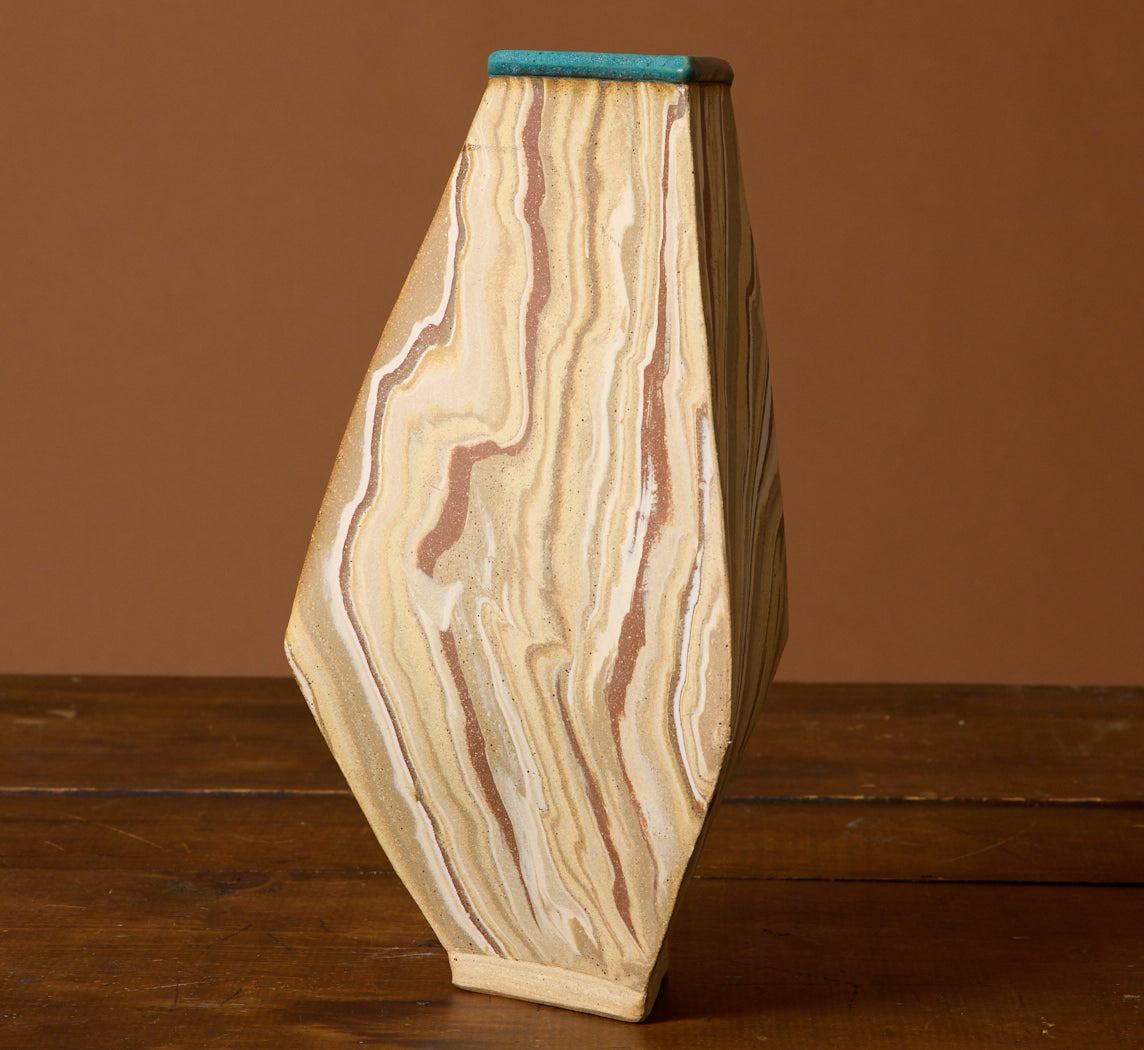 ANGLED NERIKOMI STUDIO POTTERY VASE