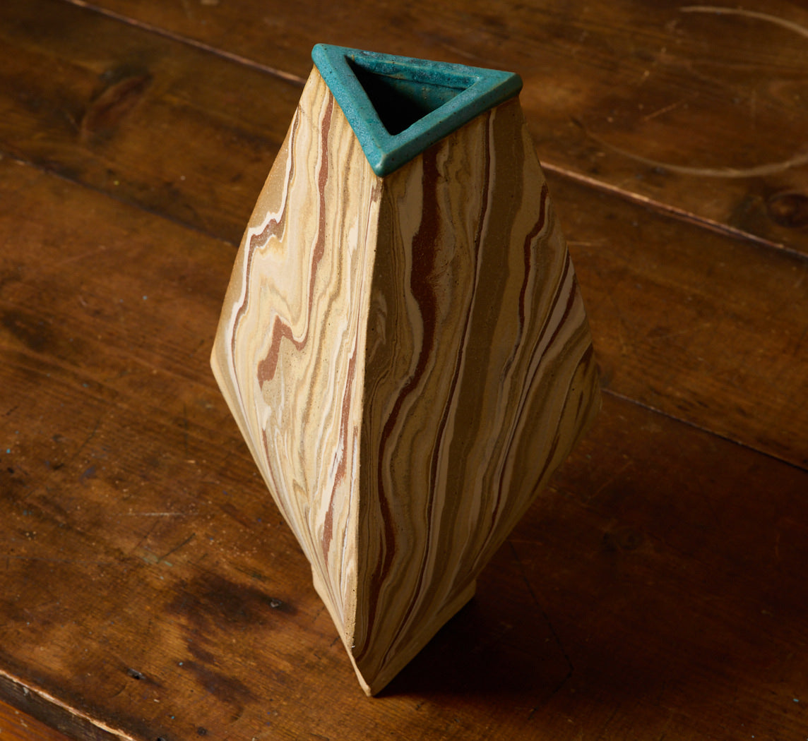ANGLED NERIKOMI STUDIO POTTERY VASE
