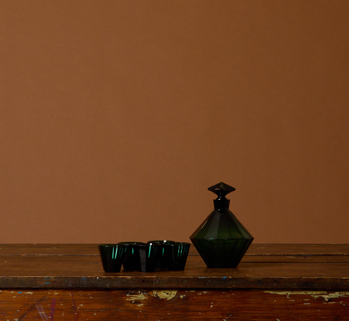 1920S ART DECO EMERALD DECANTER SET