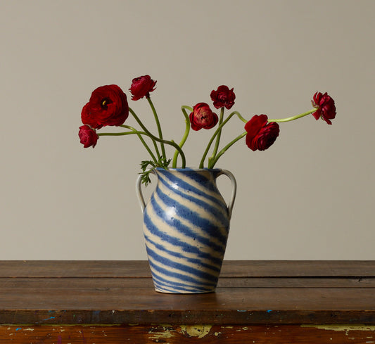 BLUE SWIRL EARTHENWARE VASE
