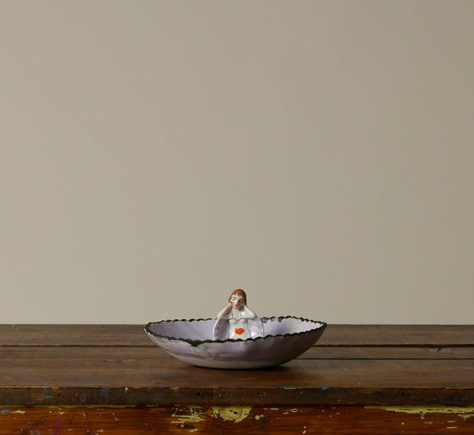 ABRA CERAMIC FIGURINE DISH - LILAC GLAZE WITH SCALLOPED RIM