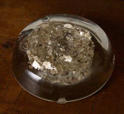 PIERCE & WARD HAND BLOWN GLASS ASH TRAY IN SILVER