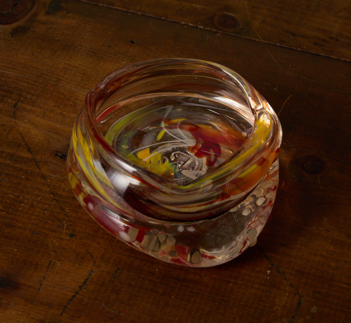 PIERCE & WARD HAND BLOWN GLASS ASH TRAY IN SUNSET