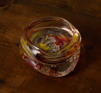 PIERCE & WARD HAND BLOWN GLASS ASH TRAY IN SUNSET