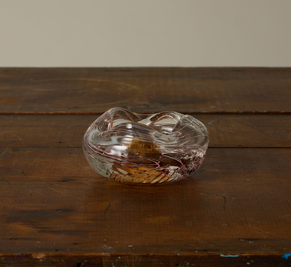 PIERCE & WARD HAND BLOWN GLASS ASH TRAY IN GOLD