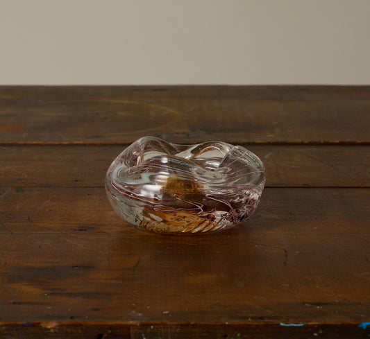 PIERCE & WARD HAND BLOWN GLASS ASH TRAY IN GOLD