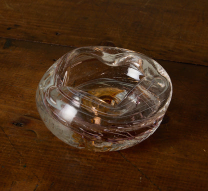 PIERCE & WARD HAND BLOWN GLASS ASH TRAY IN GOLD