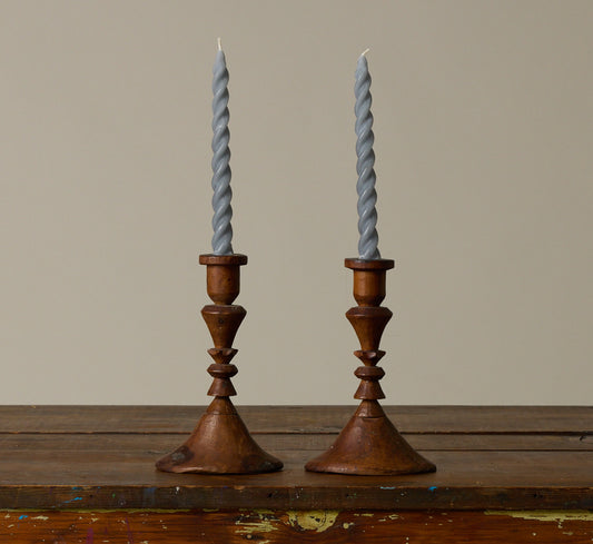 PAIR OF WOODEN CANDLESTICK HOLDERS
