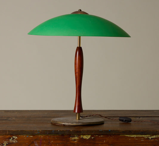 OVERSIZED ITALIAN TABLE LAMP IN CHERRY WOOD AND BRASS