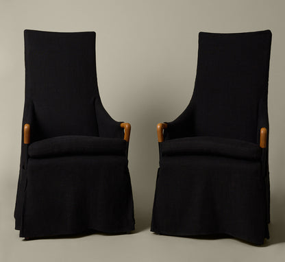 PAIR OF VINTAGE PROGETTI HIGHBACK ARMCHAIRS IN LINEN
