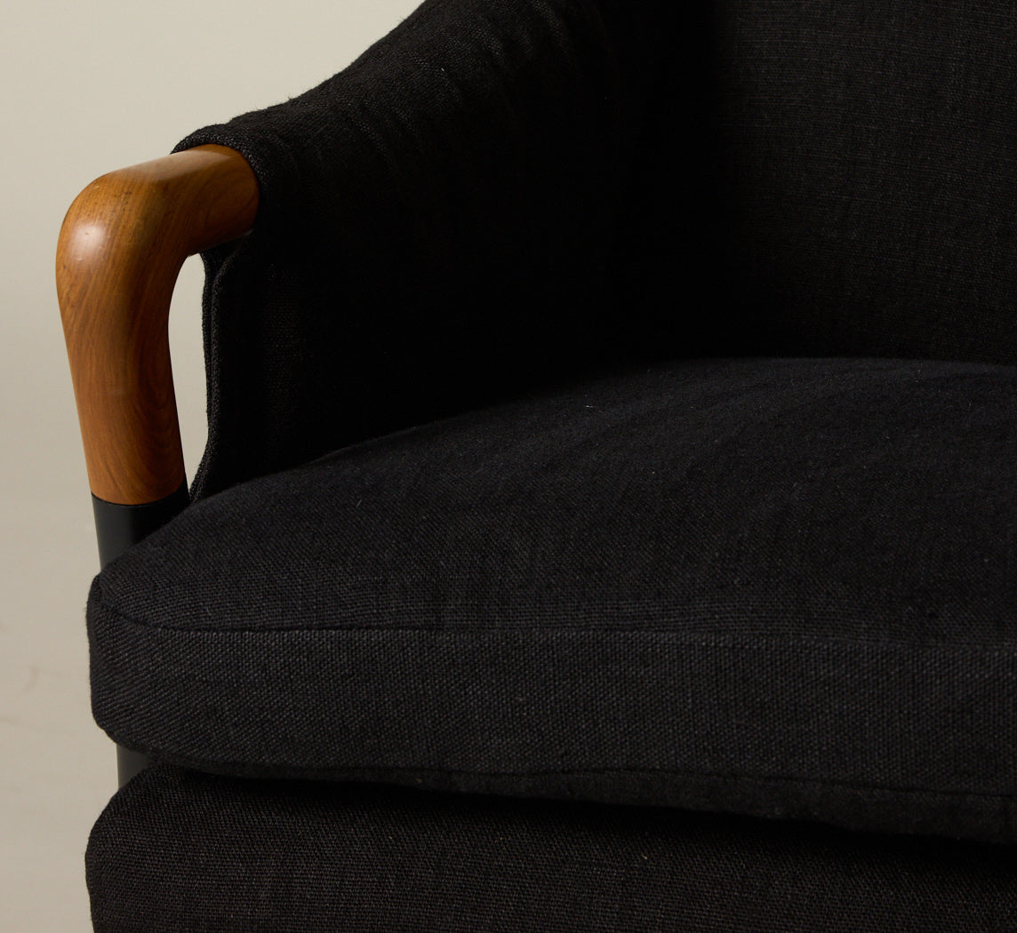 PAIR OF VINTAGE PROGETTI HIGHBACK ARMCHAIRS IN LINEN