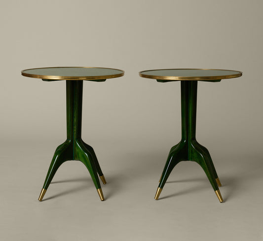 PAIR OF GREEN BURL WOOD DRINKING TABLES