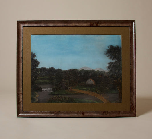 19TH CENTURY AMERICAN SCHOOL FARMHOUSE LANDSCAPE