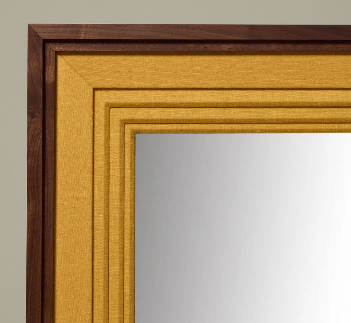 PIERCE & WARD DOUBLE DECKER MIRROR IN MUSTARD LINEN 27" L x 31" H