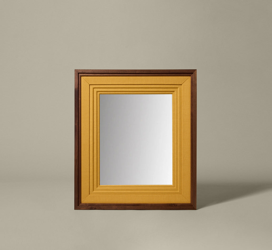 PIERCE & WARD DOUBLE DECKER MIRROR IN MUSTARD LINEN 27" L x 31" H