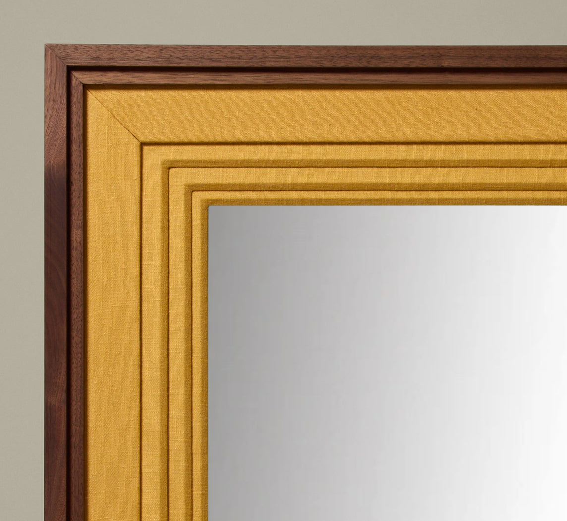PIERCE & WARD DOUBLE DECKER MIRROR IN MUSTARD LINEN 27" L x 31" H