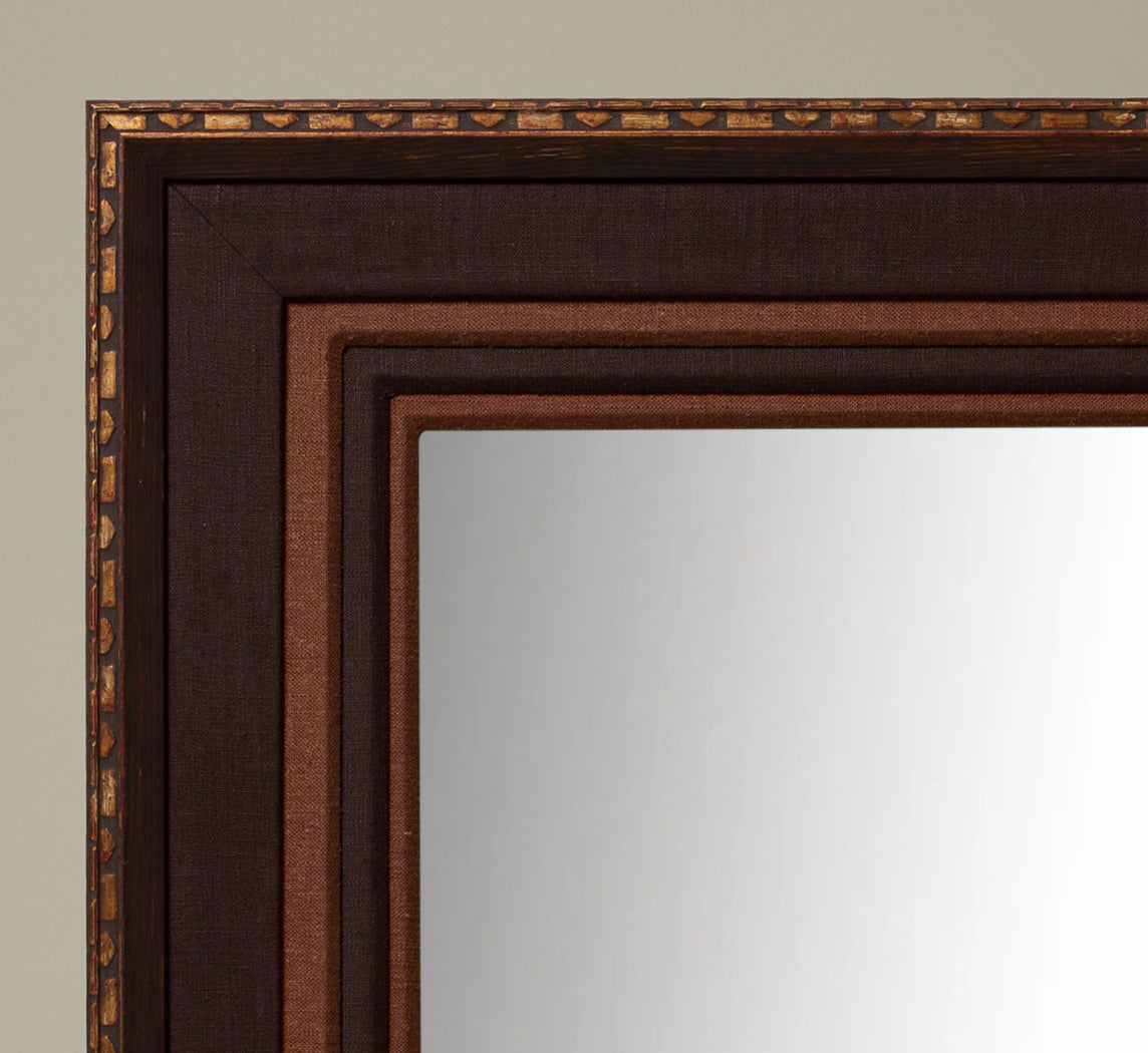 PIERCE & WARD DOUBLE DECKER MIRROR IN NOIR AND CHOCOLATE BROWN LINEN