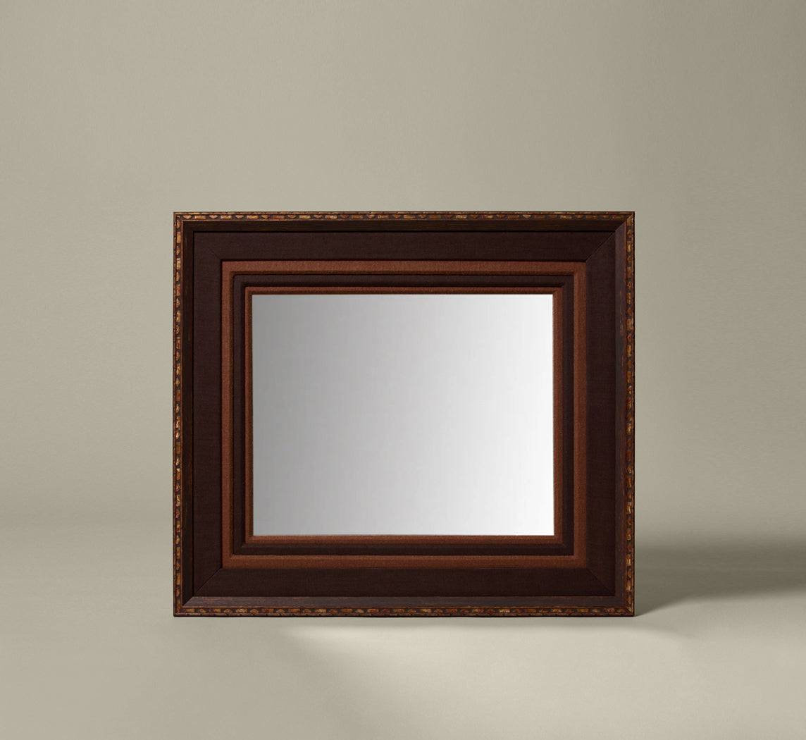 PIERCE & WARD DOUBLE DECKER MIRROR IN NOIR AND CHOCOLATE BROWN LINEN
