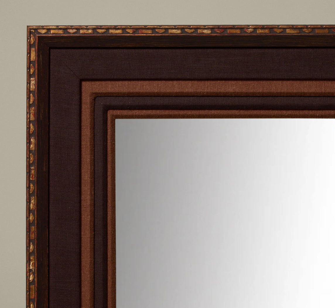 PIERCE & WARD DOUBLE DECKER MIRROR IN NOIR AND CHOCOLATE BROWN LINEN