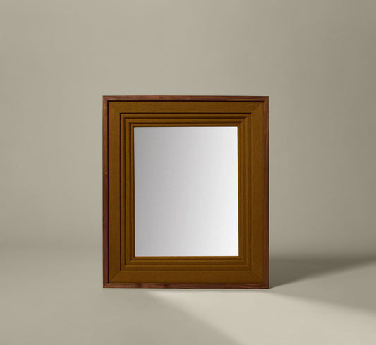 PIERCE & WARD DOUBLE DECKER MIRROR IN MUSTARD OLIVE LINEN