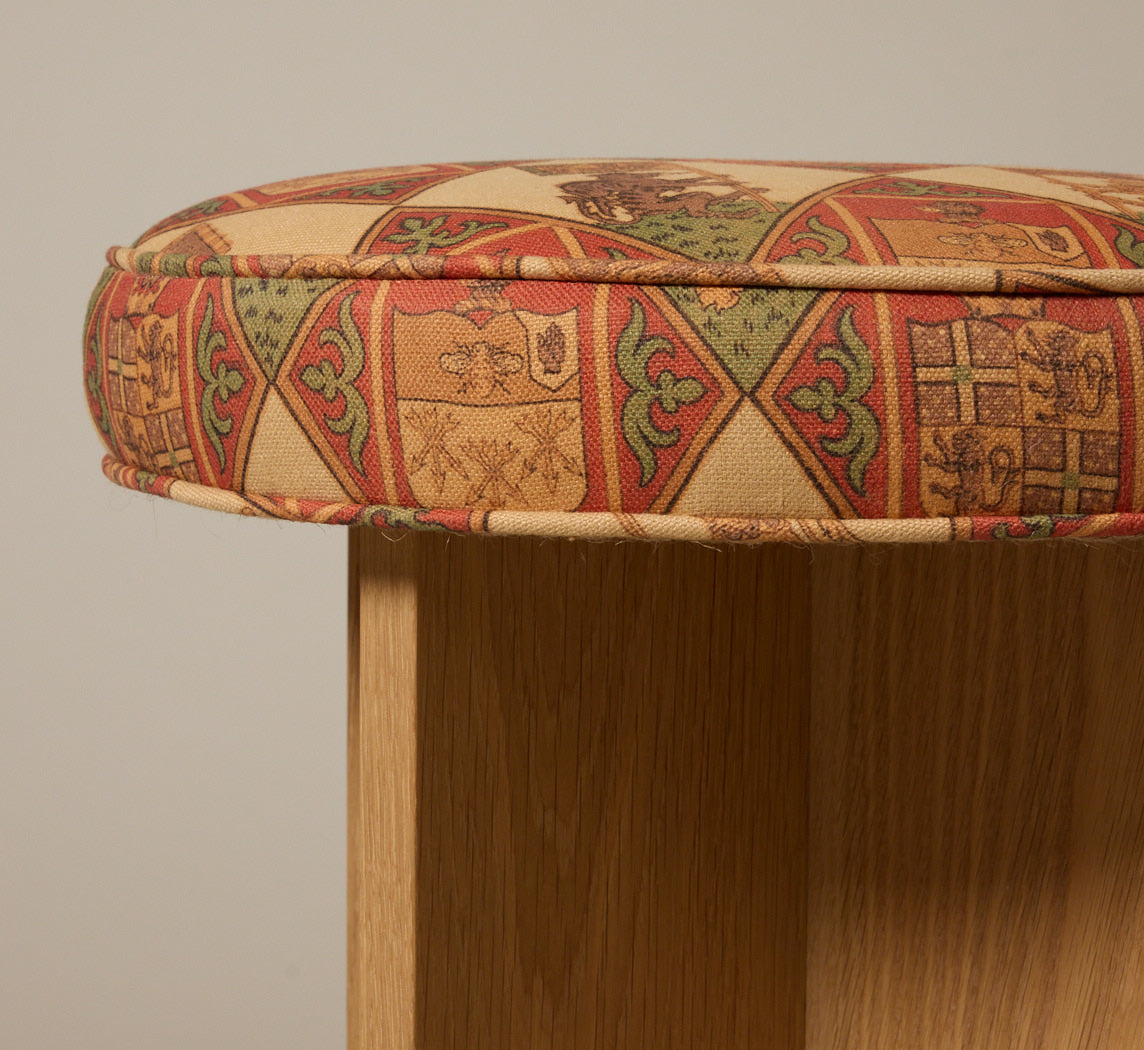 PIERCE & WARD LLOYD SIDE STOOL IN HONEY OAK AND SHIELD LINEN