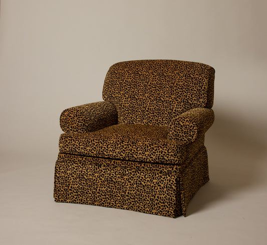 VINTAGE ARMCHAIR IN LEOPARD CHENILLE WITH SKIRT