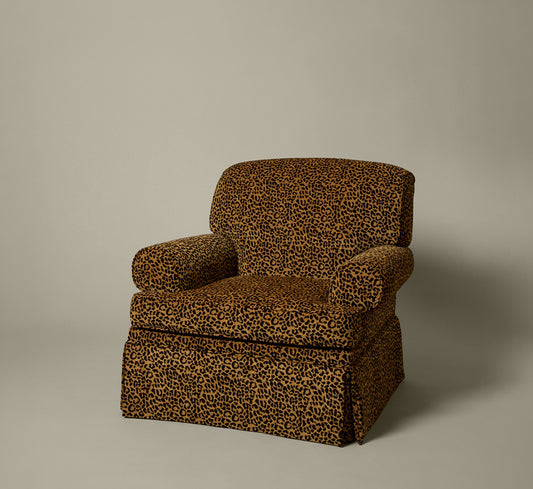 VINTAGE ARMCHAIR IN LEOPARD CHENILLE WITH SKIRT