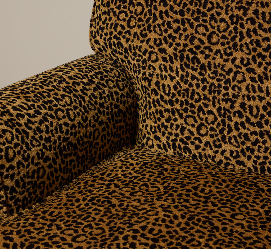 VINTAGE ARMCHAIR IN LEOPARD CHENILLE WITH SKIRT