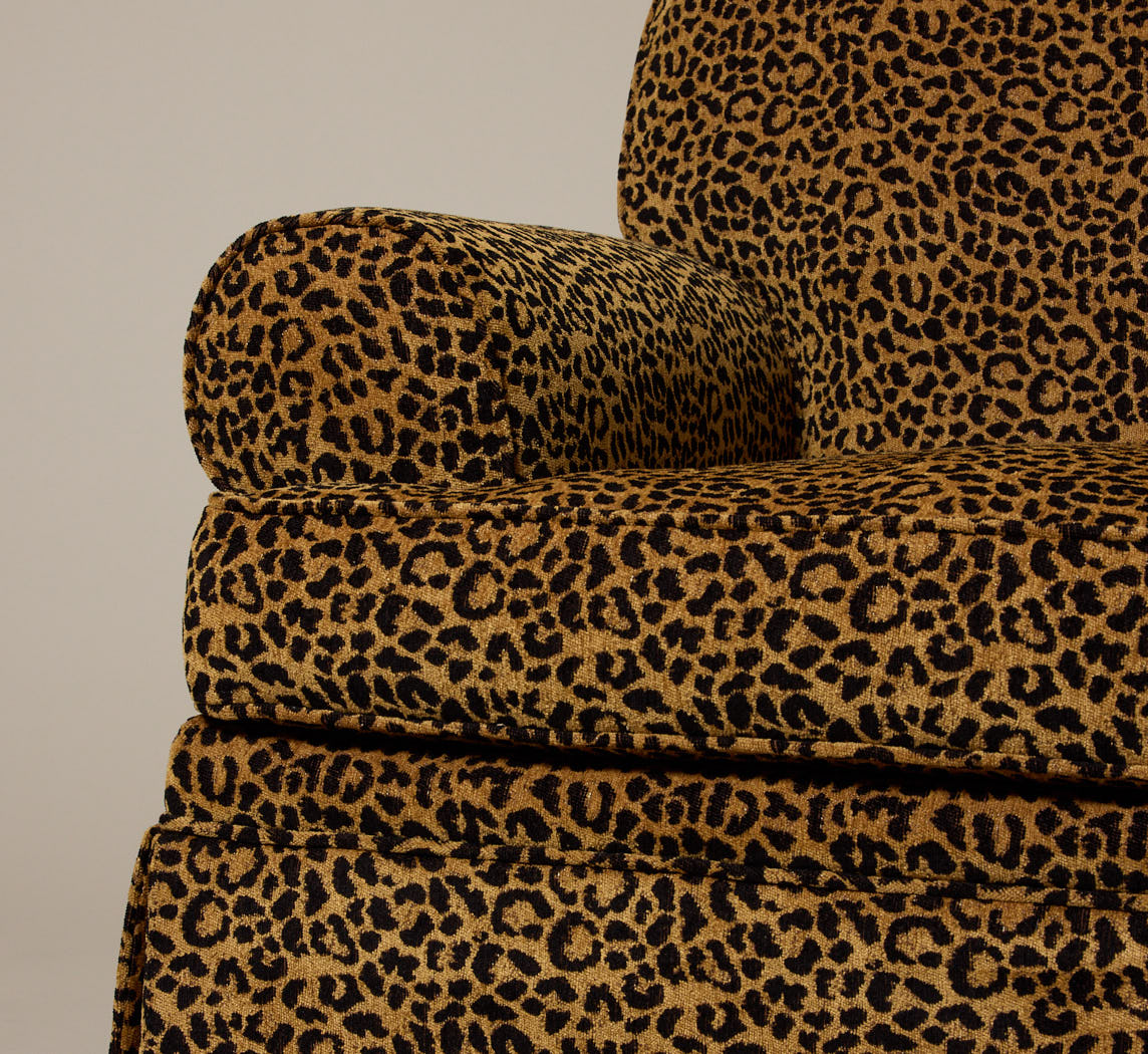 VINTAGE ARMCHAIR IN LEOPARD CHENILLE WITH SKIRT