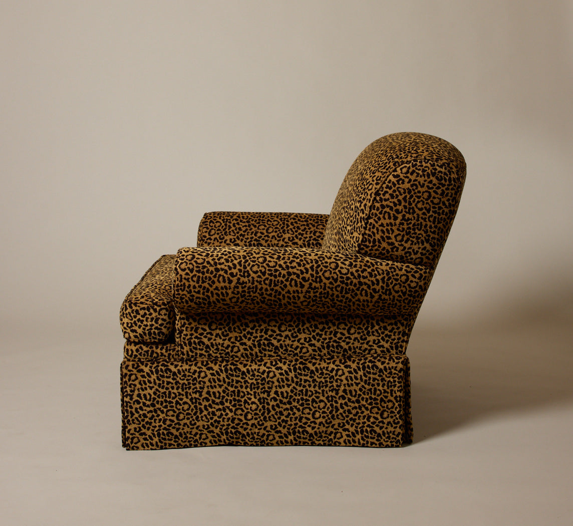 VINTAGE ARMCHAIR IN LEOPARD CHENILLE WITH SKIRT