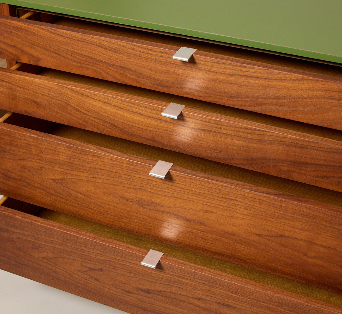 1950S WALNUT & LAMINATE CONVERTIBLE VANITY DESK BY FLORENCE KNOLL