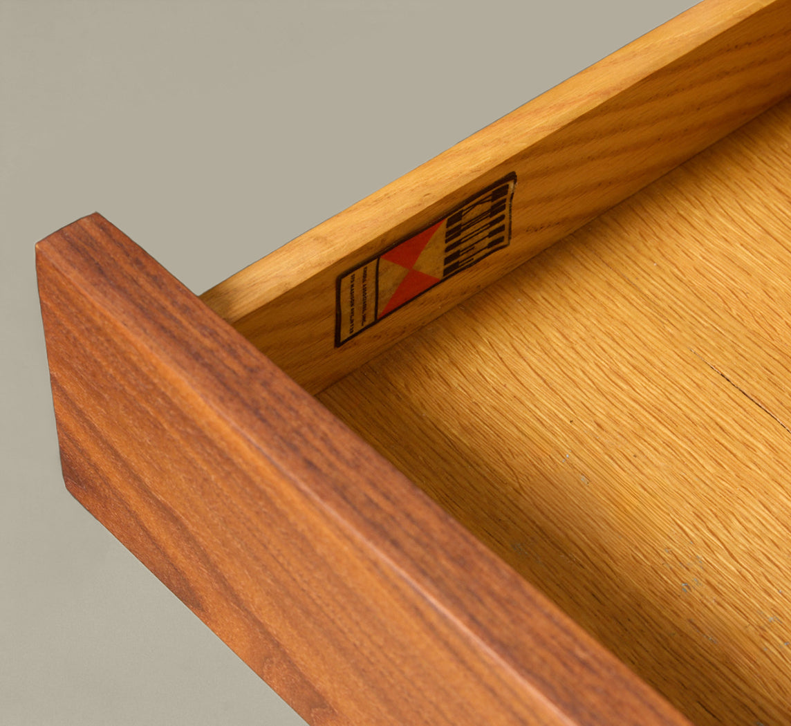1950S WALNUT & LAMINATE CONVERTIBLE VANITY DESK BY FLORENCE KNOLL