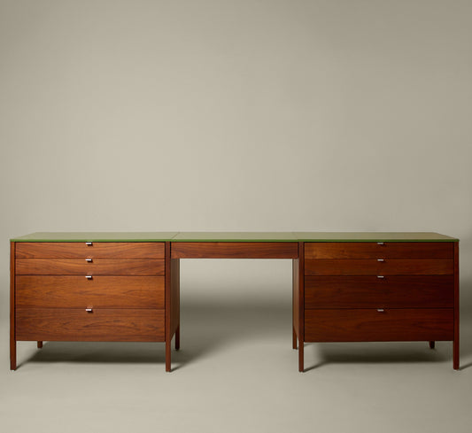 1950S WALNUT & LAMINATE CONVERTIBLE VANITY DESK BY FLORENCE KNOLL