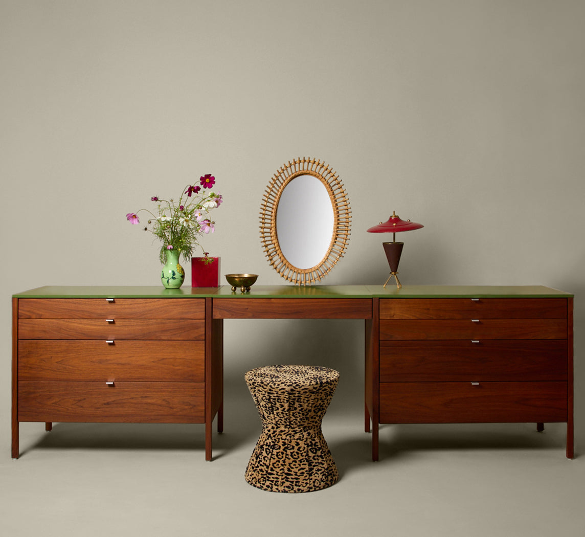 1950S WALNUT & LAMINATE CONVERTIBLE VANITY DESK BY FLORENCE KNOLL