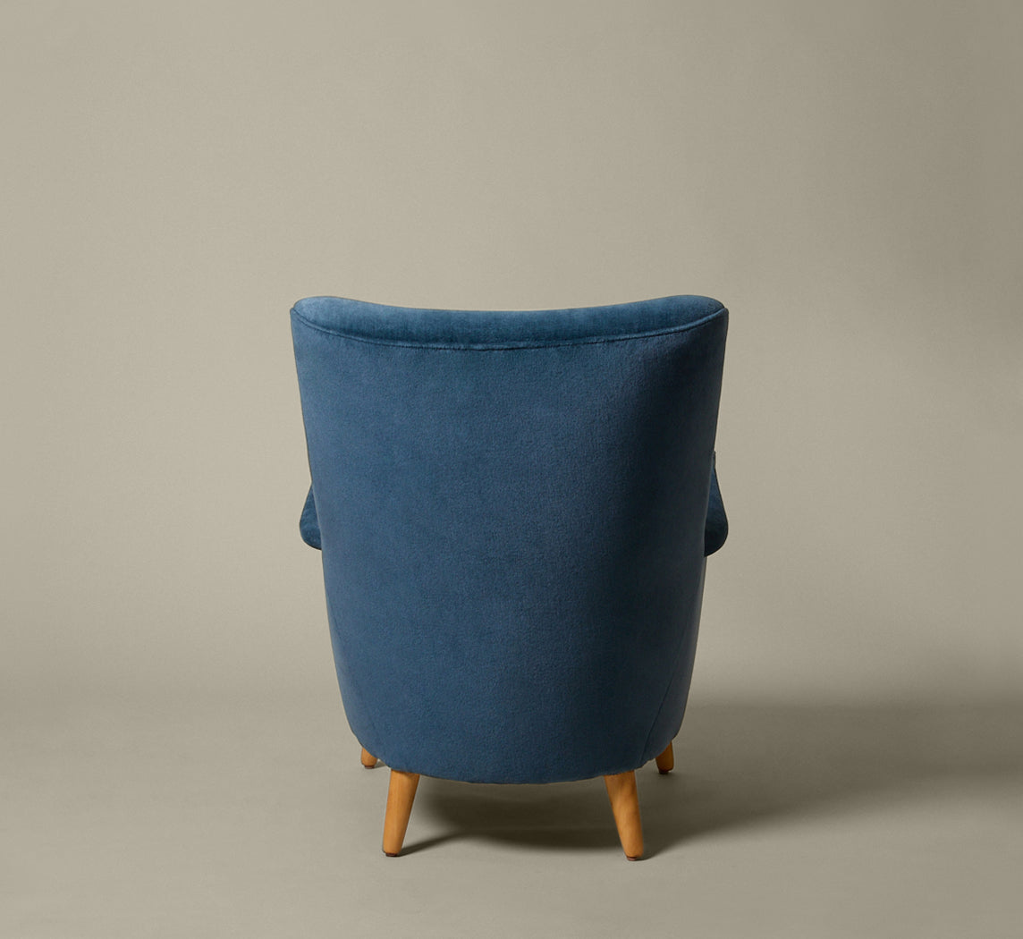 VINTAGE SWEDISH HIGHBACK CHAIR IN BLUE MOHAIR